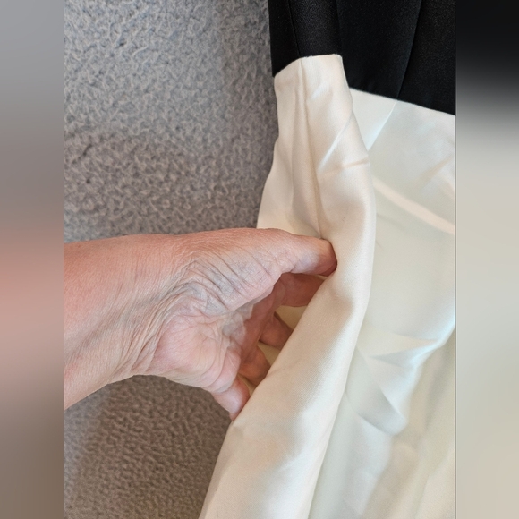 Alfred Sung Dress Womens Sz 10 Black & Ivory Satin Hi-lo Hem Pockets Formal - Picture 5 of 12